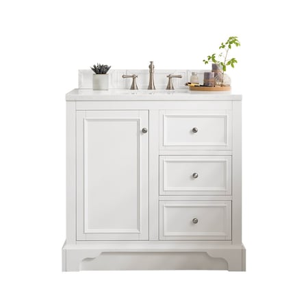 James Martin Vanities De Soto 36in Single Vanity, Bright White w/ 3 CM Eternal Jasmine Pearl Quartz Top 825-V36-BW-3EJP